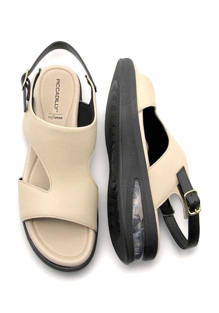 Sandália Feminina Piccadilly Amortecimento Wide Fit 599005 Bege/Preto 4