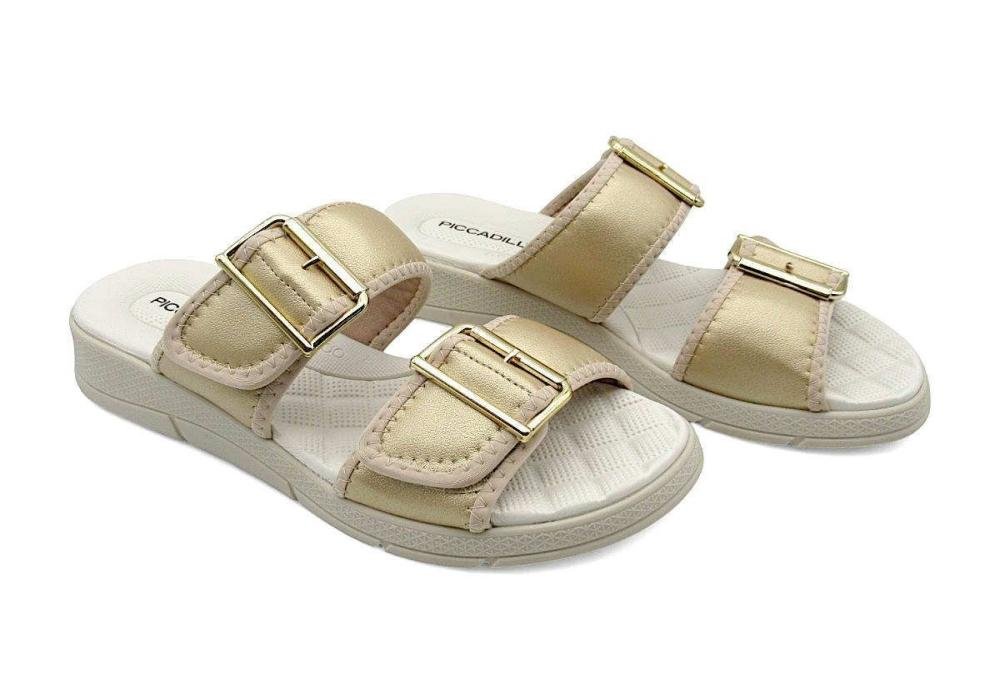 Tamanco Papete Feminino Piccadilly Esporão Ajuste 571020 Bege/Dourado 2