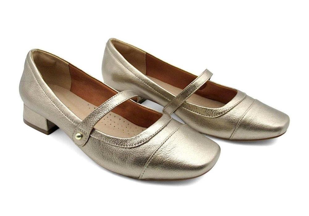 Sapato Social Feminino de Couro Salto Baixo Marlinês 6117 Dourado 2