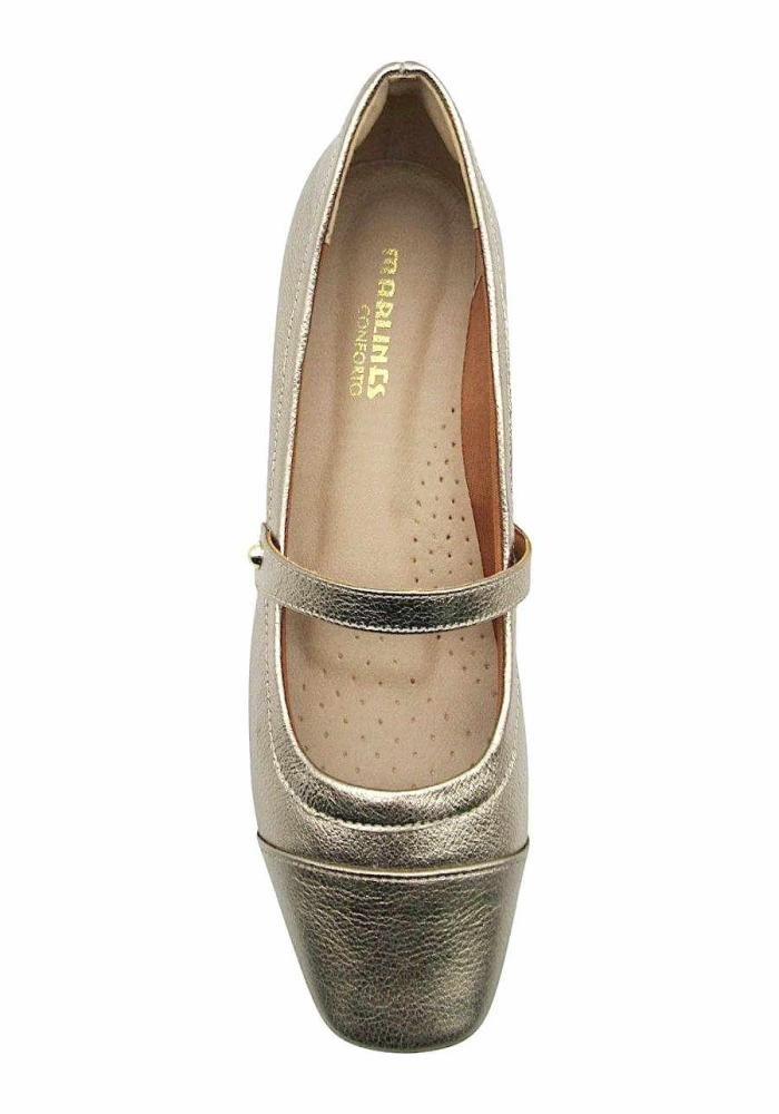 Sapato Social Feminino de Couro Salto Baixo Marlinês 6117 Dourado 3