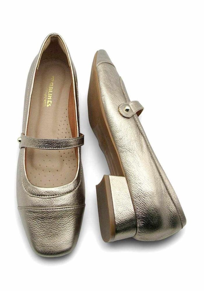Sapato Social Feminino de Couro Salto Baixo Marlinês 6117 Dourado 4