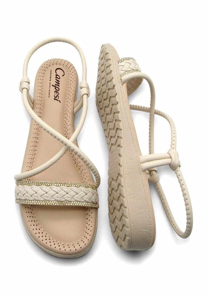 Sandália Campesí Feminina Strass Conforto CE612 Bege Bege 4