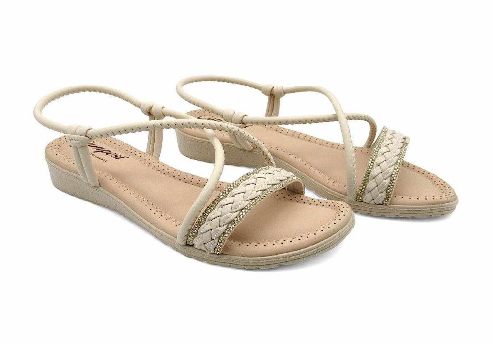 Sandália Campesí Feminina Strass Conforto CE612 Bege Bege 2