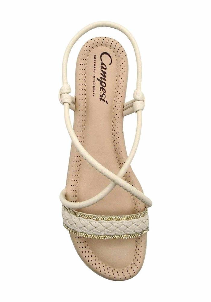 Sandália Campesí Feminina Strass Conforto CE612 Bege Bege 3