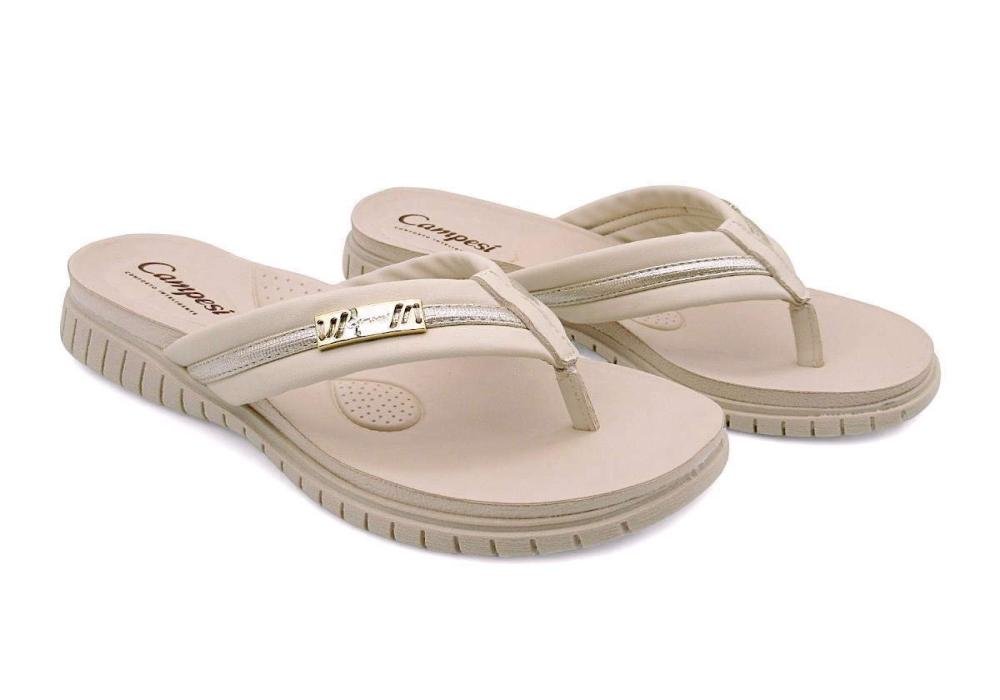 Chinelo Campesí Feminina Tamanco Conforto CE242 Branco Bege 2