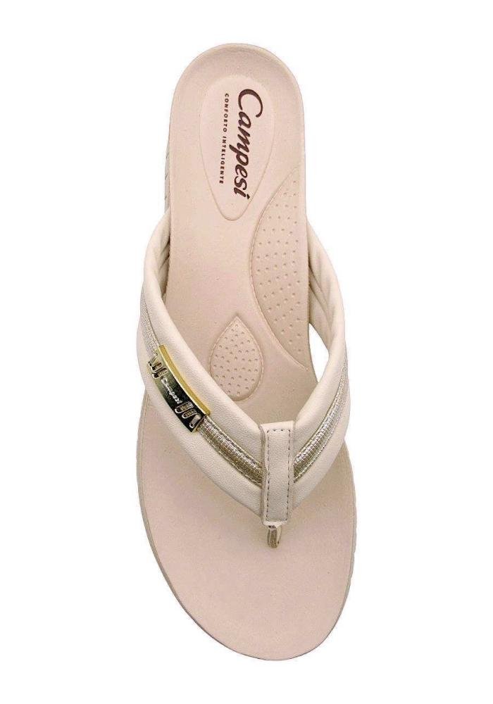 Chinelo Campesí Feminina Tamanco Conforto CE242 Branco Bege 3