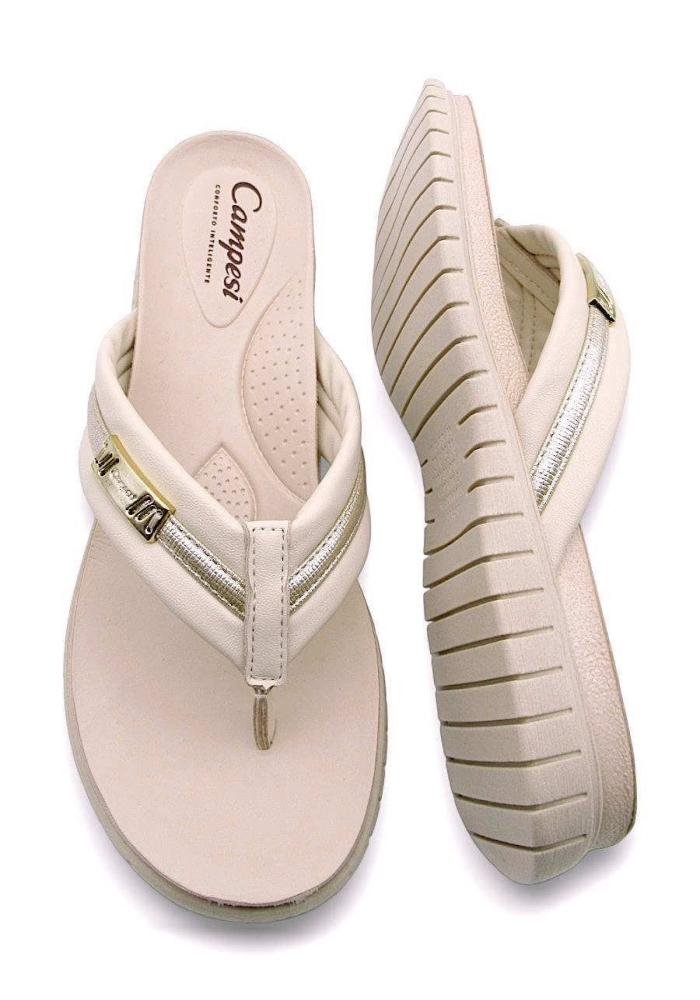 Chinelo Campesí Feminina Tamanco Conforto CE242 Branco Bege 4