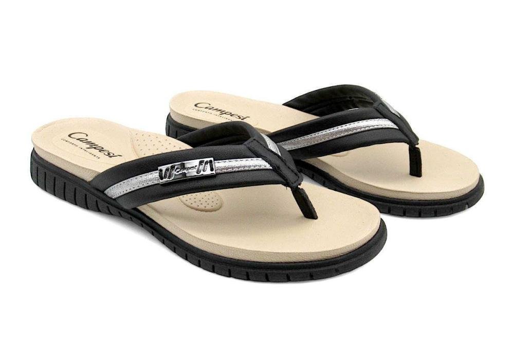 Chinelo Campesí Feminina Tamanco Conforto CE242 Branco Preto/Bege 2