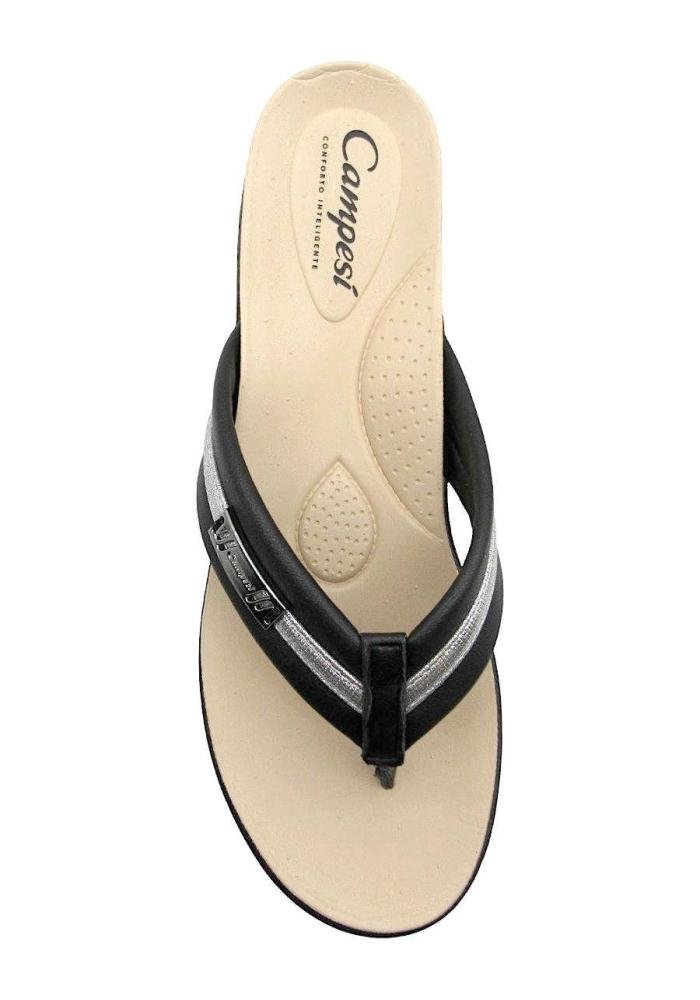 Chinelo Campesí Feminina Tamanco Conforto CE242 Branco Preto/Bege 3