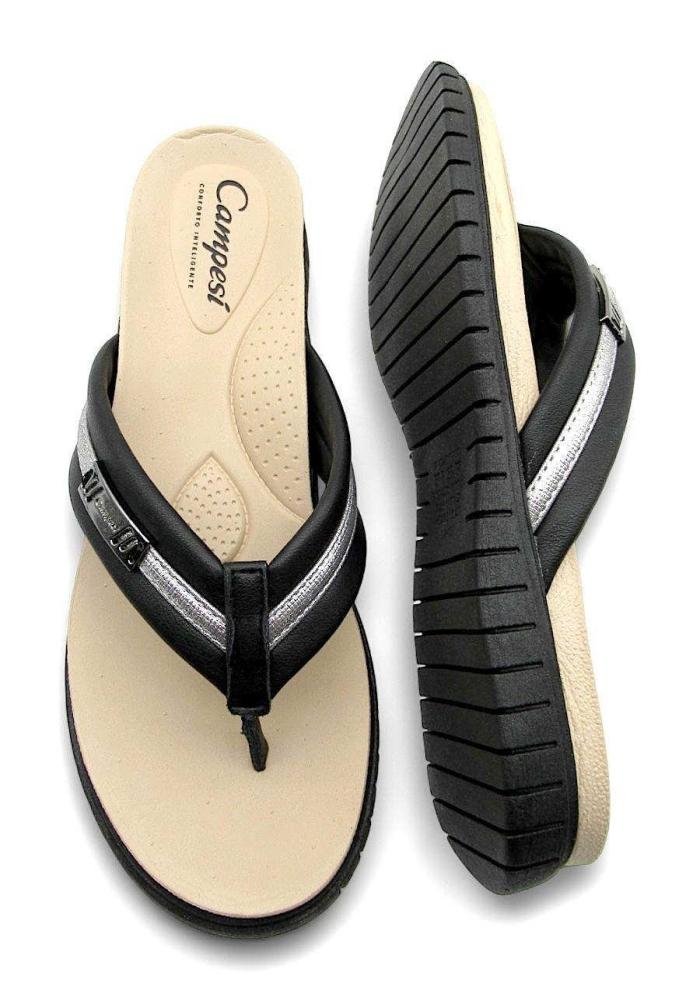 Chinelo Campesí Feminina Tamanco Conforto CE242 Branco Preto/Bege 4