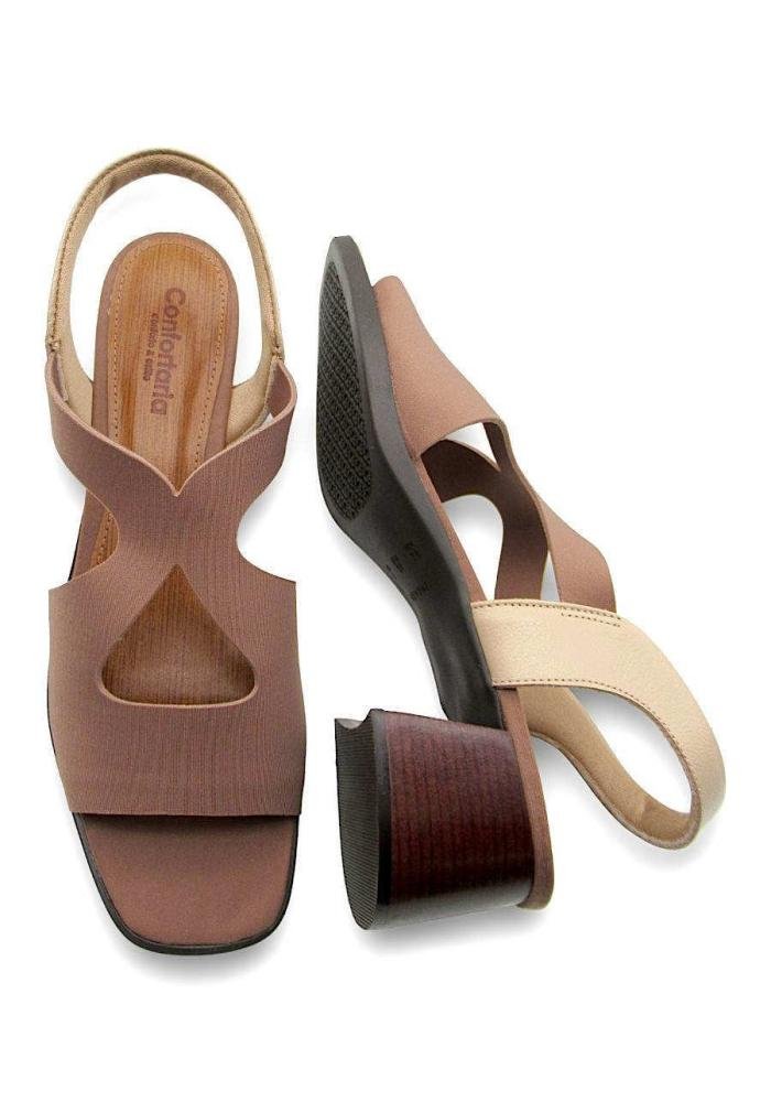 Sandália Feminina Confortaria Neoprene 7701071 Salto Bloco  Marrom 4