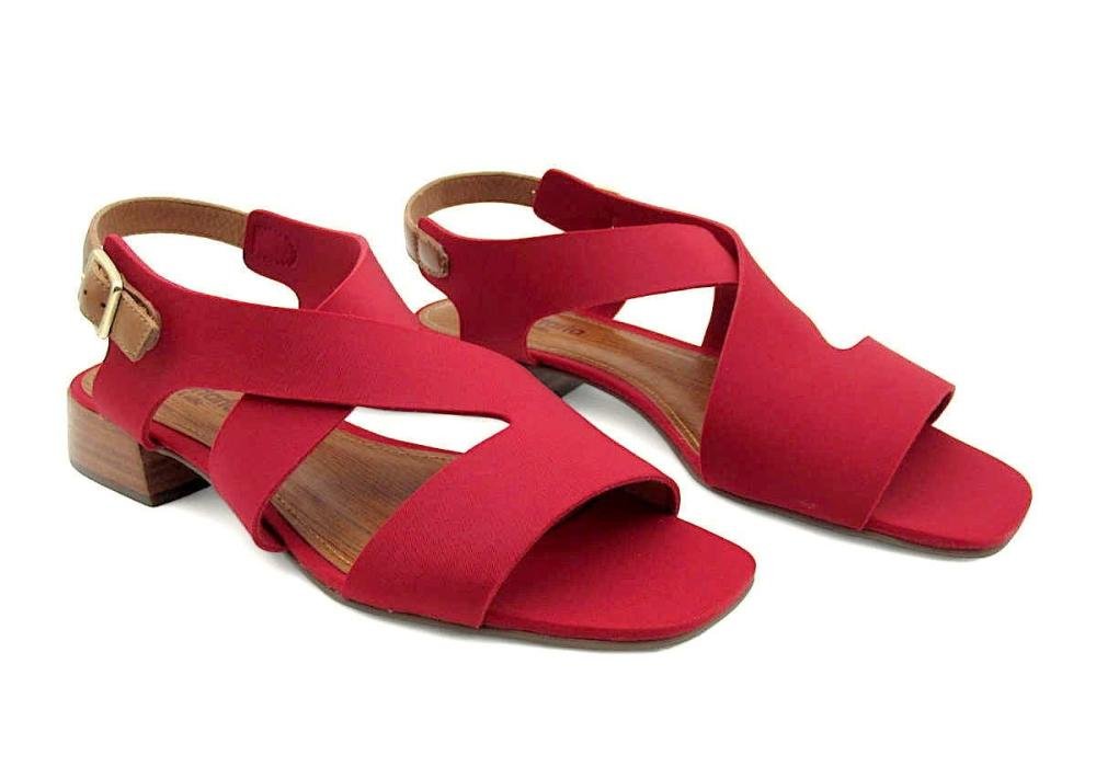 Sandália Feminina Confortaria Neoprene Vermelho 6741001 Salto Baixo Vermelho 2