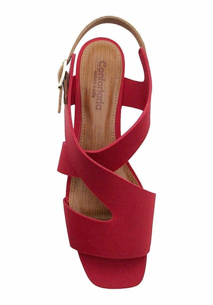 Sandália Feminina Confortaria Neoprene Vermelho 6741001 Salto Baixo Vermelho 3