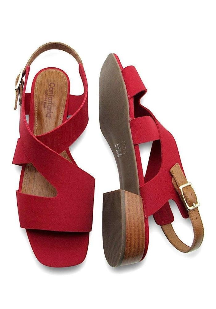Sandália Feminina Confortaria Neoprene Vermelho 6741001 Salto Baixo Vermelho 4