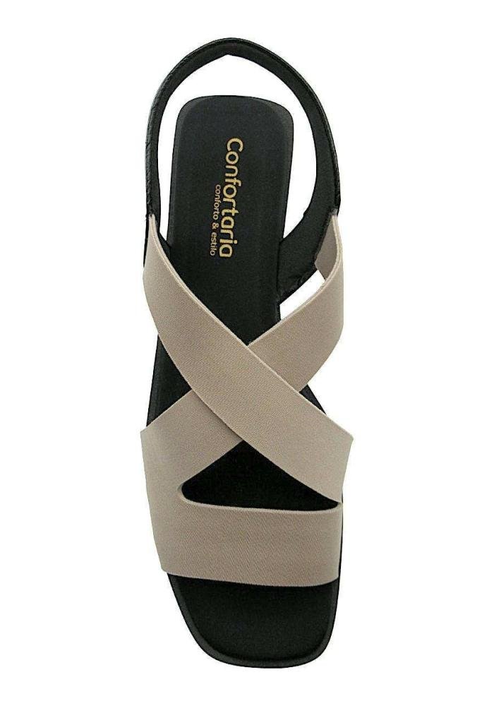 Sandália Feminina Confortaria Neoprene 7684001 Salto Bloco Bege 3