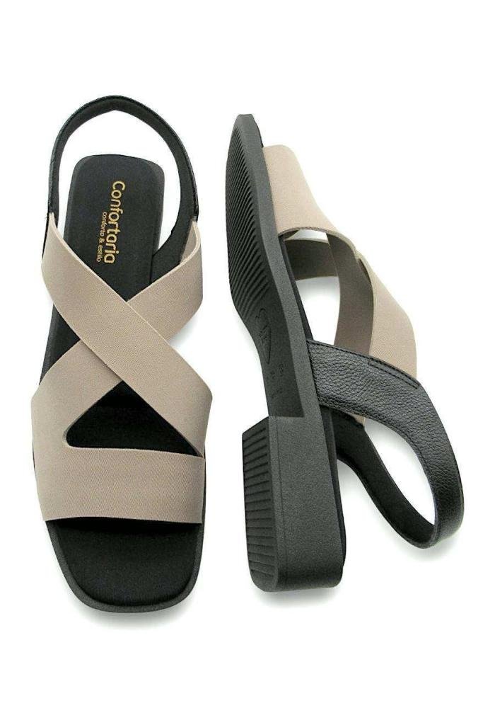 Sandália Feminina Confortaria Neoprene 7684001 Salto Bloco Bege 4