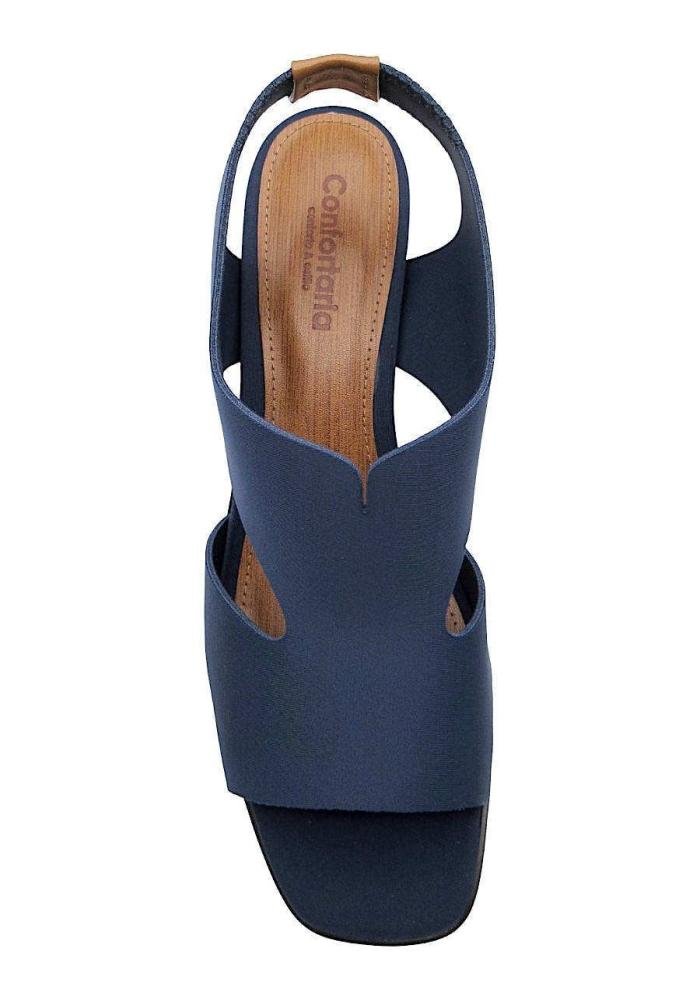 Sandália Feminina Confortaria Neoprene 7701051 Salto Bloco  Azul 3