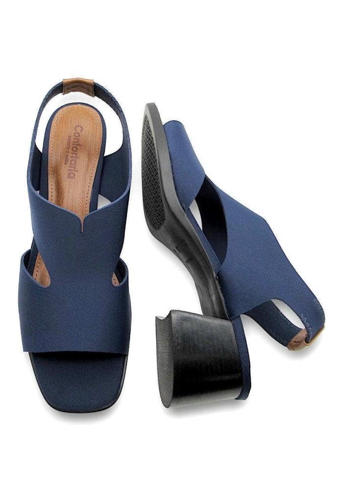Sandália Feminina Confortaria Neoprene 7701051 Salto Bloco  Azul 4