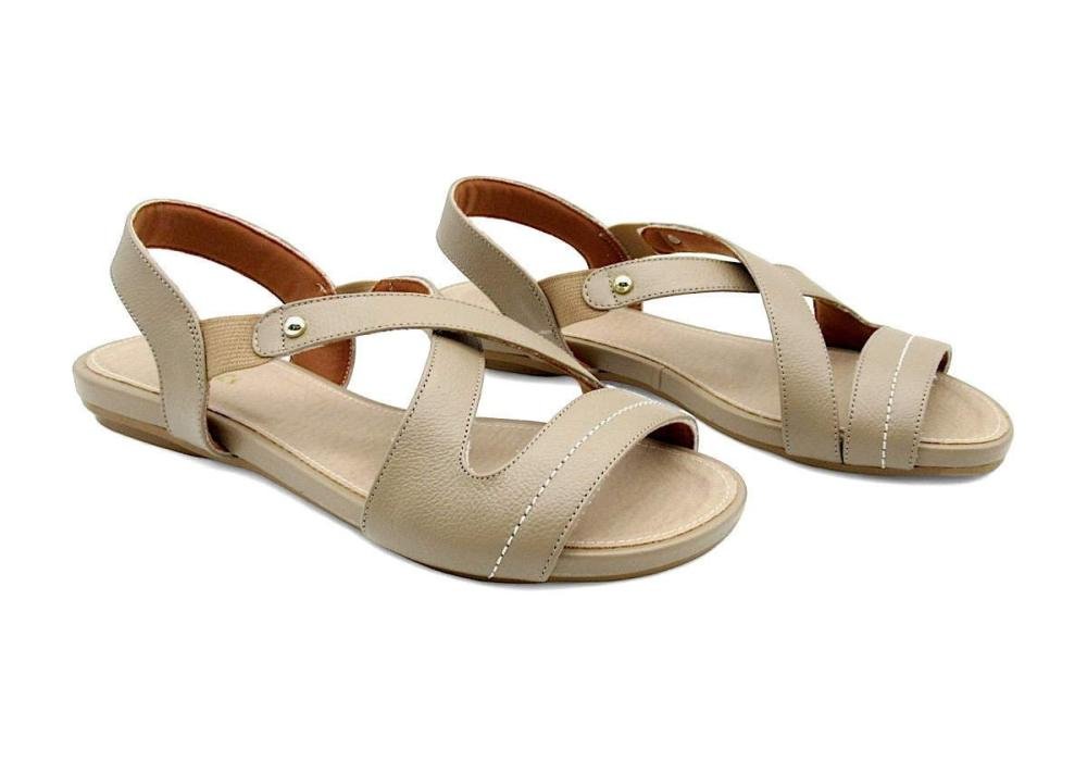 Sandália Feminina Rasteira de Couro Marlinês 3601 Bege 2