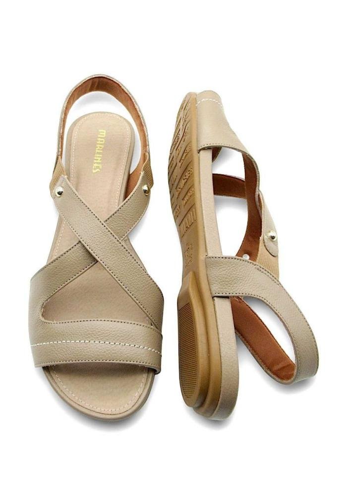 Sandália Feminina Rasteira de Couro Marlinês 3601 Bege 4