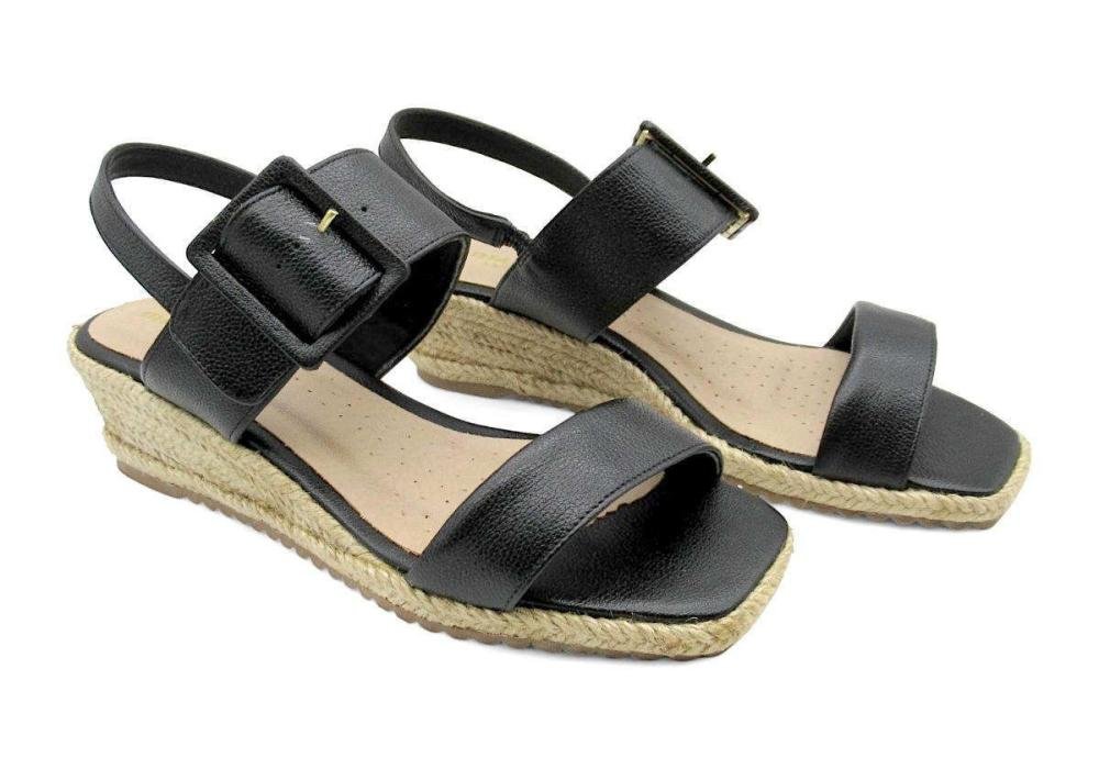 Sandália Feminina de Couro Anabela Marlinês 4307 Preta Preto 2