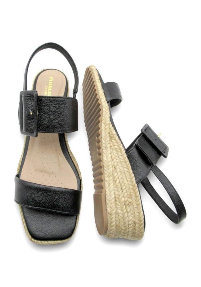 Sandália Feminina de Couro Anabela Marlinês 4307 Preta Preto 4