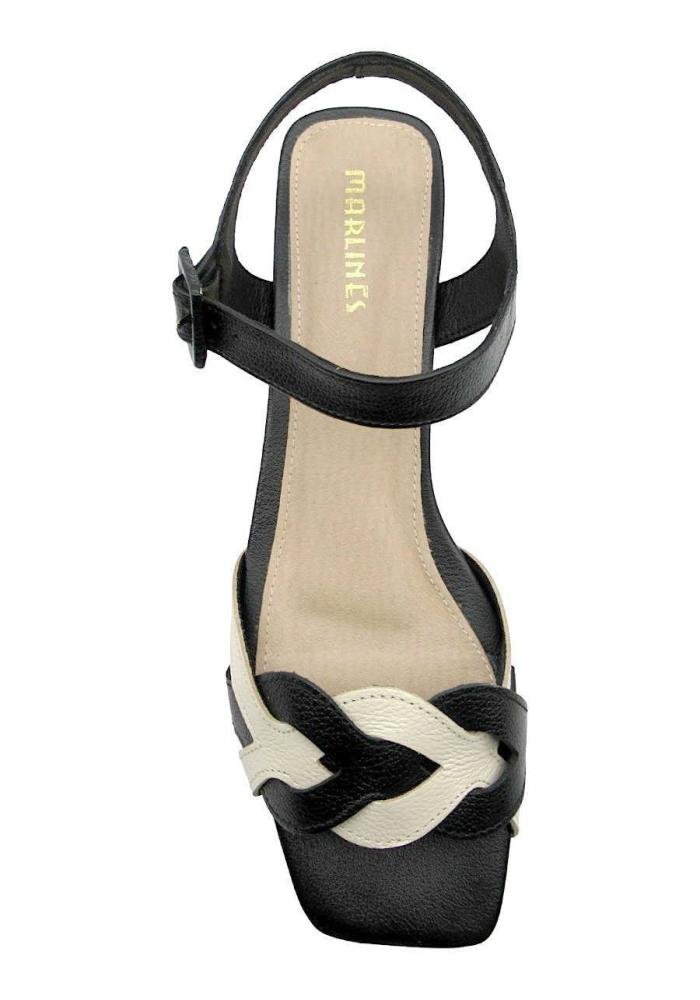 Sandália Feminina de Couro Salto Bloco Marlinês 4738 Preto 3