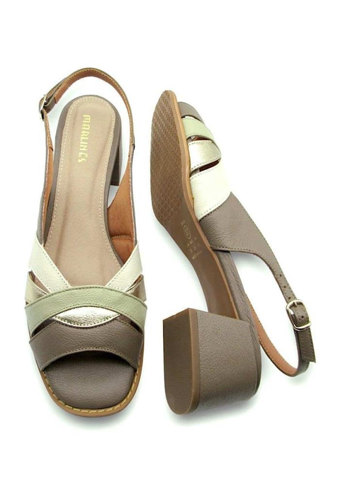 Sandália Feminina de Couro Salto Bloco Marlinês 5457 Marrom 4
