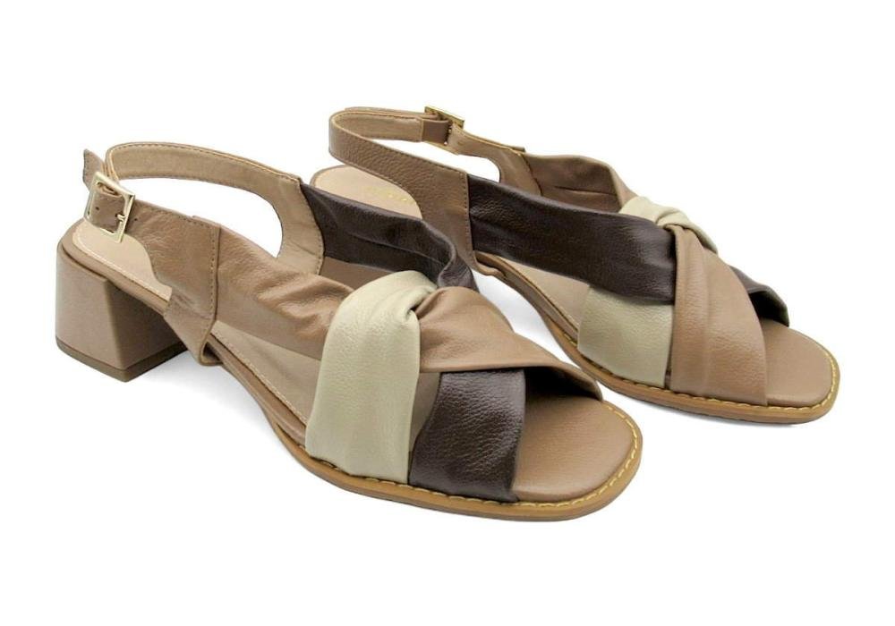 Sandália Feminina de Couro Salto Bloco Marlinês 5957 Bege 2