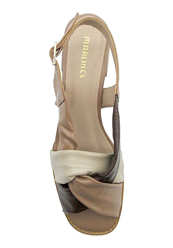 Sandália Feminina de Couro Salto Bloco Marlinês 5957 Bege 3