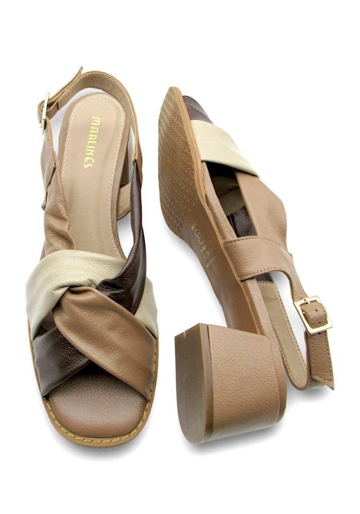 Sandália Feminina de Couro Salto Bloco Marlinês 5957 Bege 4