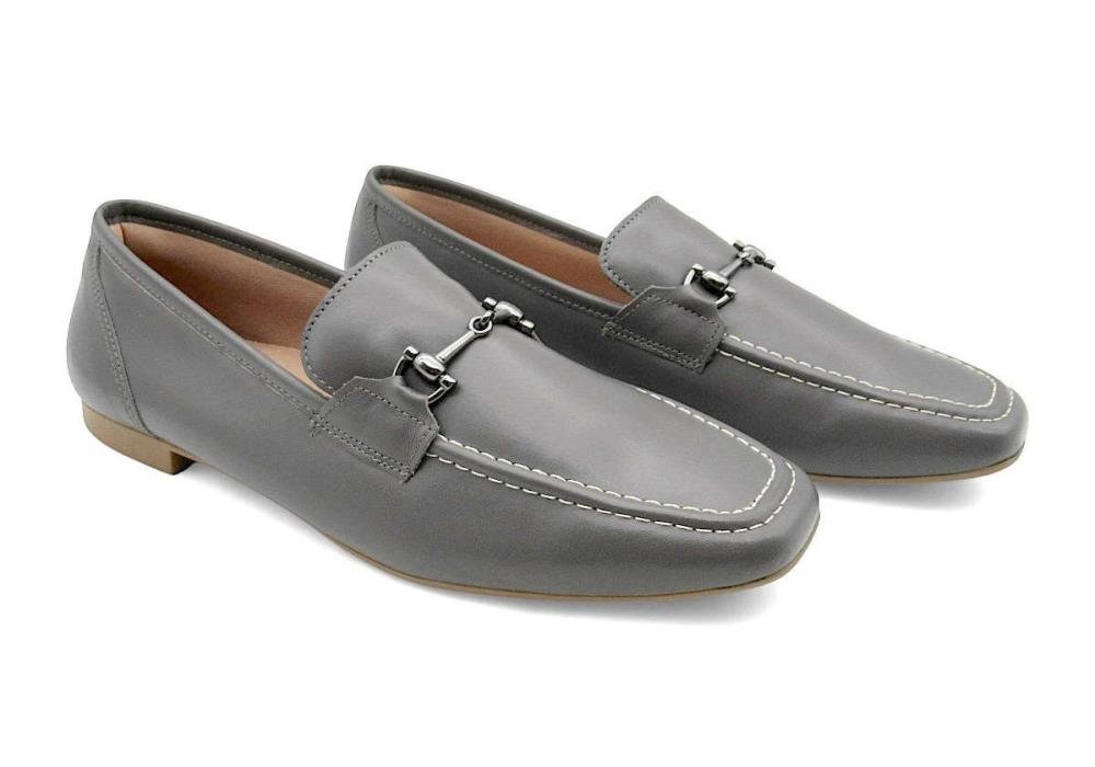 Sapato Mocassim Feminino de Couro Via Pina 8014 Cinza 2