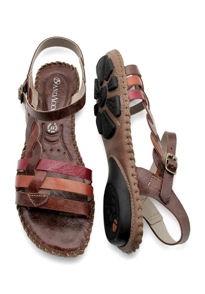 Sandália Feminina Andacco Rasteirinha de Couro 12394 Marrom 4