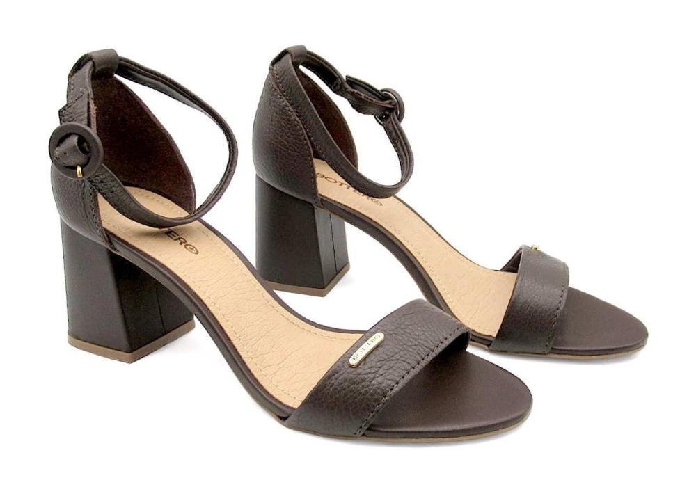 Sandália Bottero Feminina de Couro Salto Bloco 372001 Marrom 2