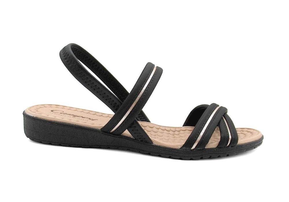 Sandália Campesí Feminina Rasteira Conforto CE222 Preta