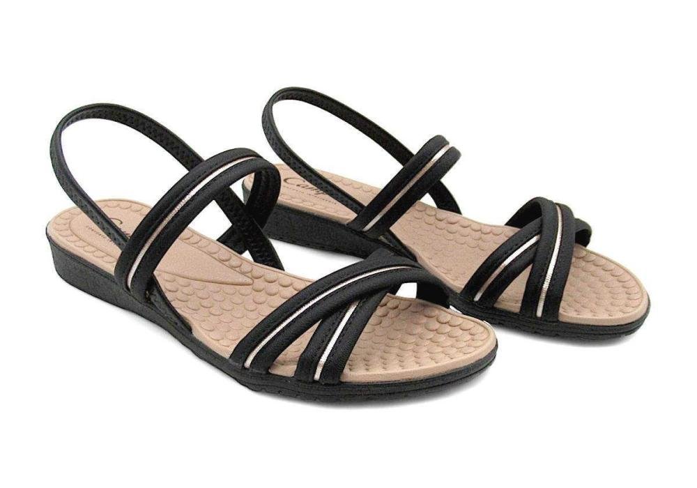 Sandália Campesí Feminina Rasteira Conforto CE222 Preta Preto 2