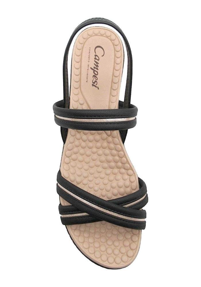 Sandália Campesí Feminina Rasteira Conforto CE222 Preta Preto 3