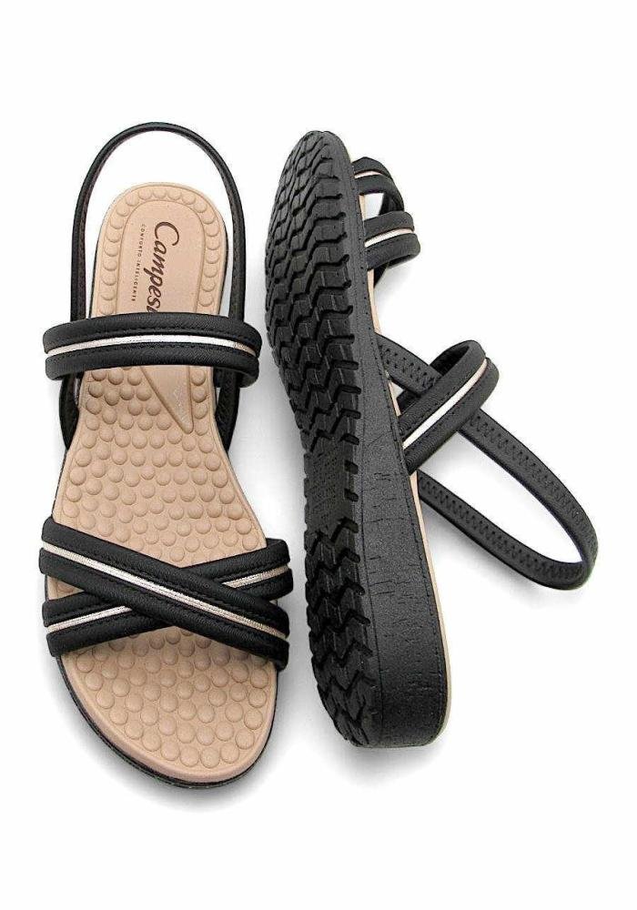 Sandália Campesí Feminina Rasteira Conforto CE222 Preta Preto 4