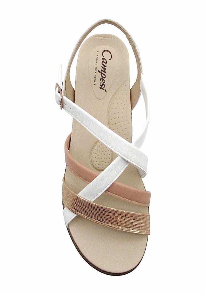Sandália Campesí Feminina Conforto CE093 Branco/Bege 3