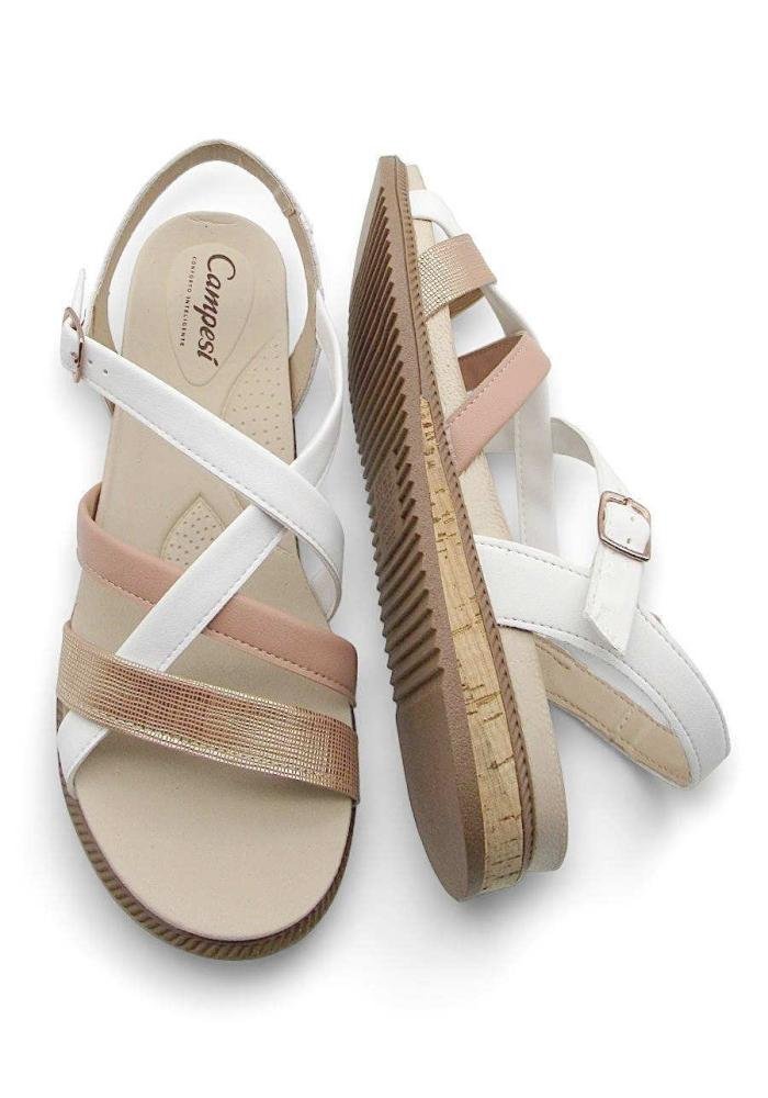 Sandália Campesí Feminina Conforto CE093 Branco/Bege 4