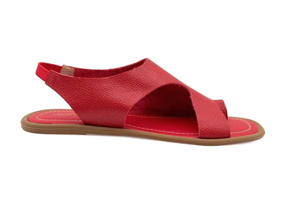 Sandália Rasteirinha Feminina de Couro Vermelho Adhere 306-0131