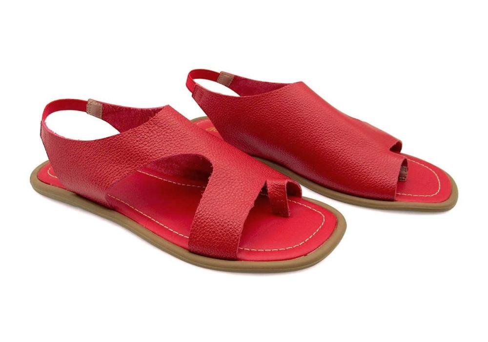 Sandália Rasteirinha Feminina de Couro Vermelho Adhere 306-0131 Vermelho 2
