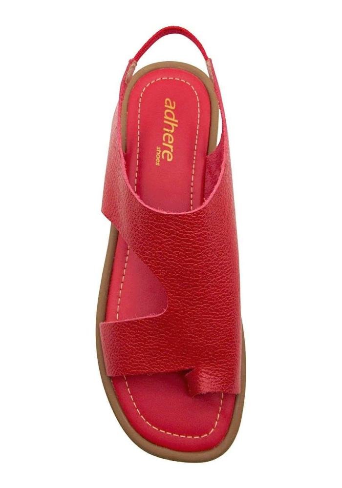 Sandália Rasteirinha Feminina de Couro Vermelho Adhere 306-0131 Vermelho 3