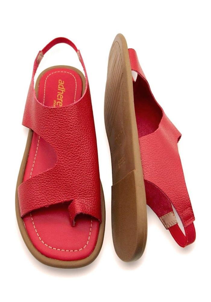 Sandália Rasteirinha Feminina de Couro Vermelho Adhere 306-0131 Vermelho 4
