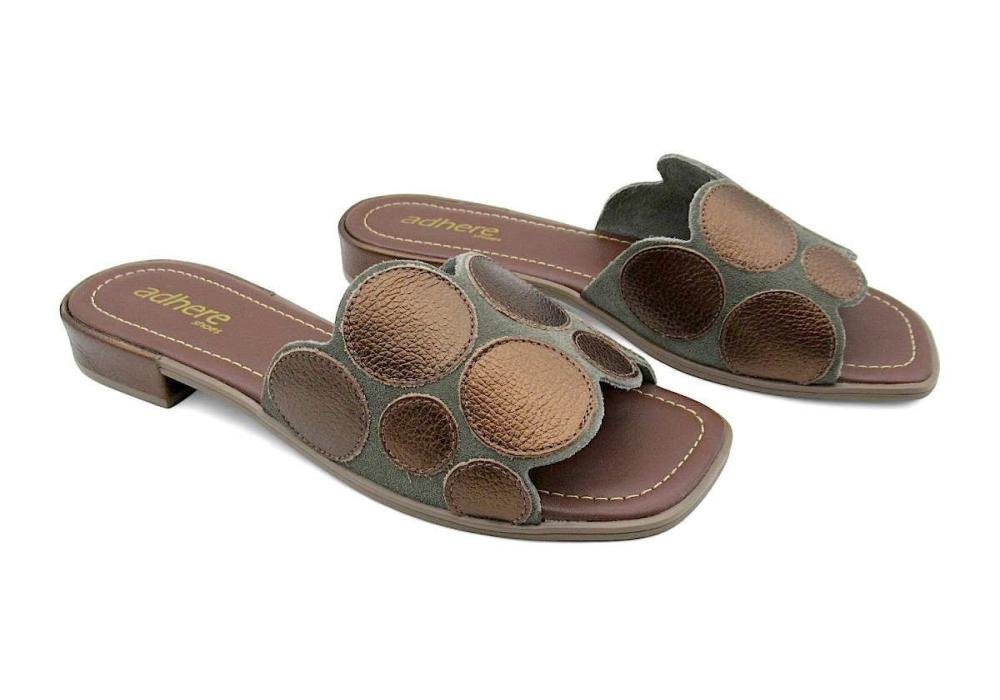 Tamanco Rasteiro Feminino de Couro Adhere 700-0041  Bronze 2