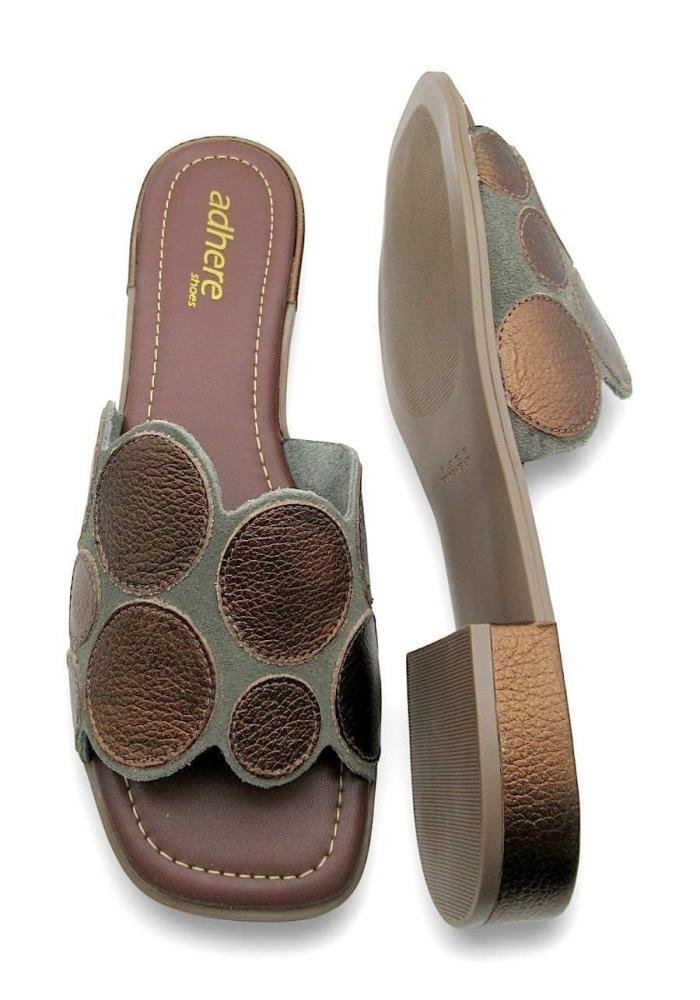 Tamanco Rasteiro Feminino de Couro Adhere 700-0041  Bronze 4