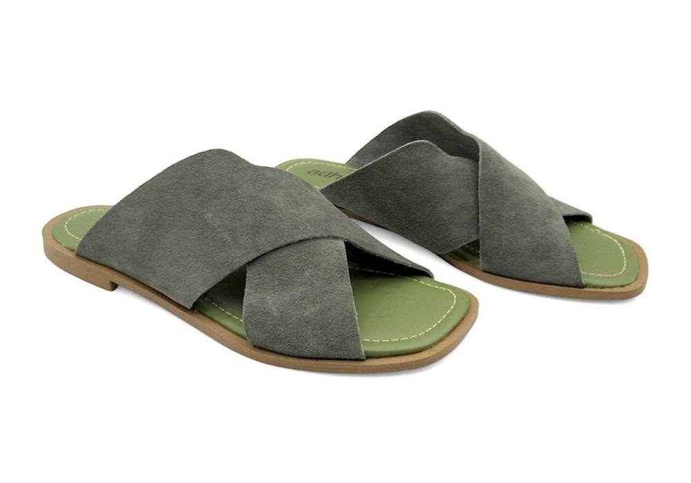 Tamanco Feminino Rasteiro de Couro Adhere 808-0210 Verde 2