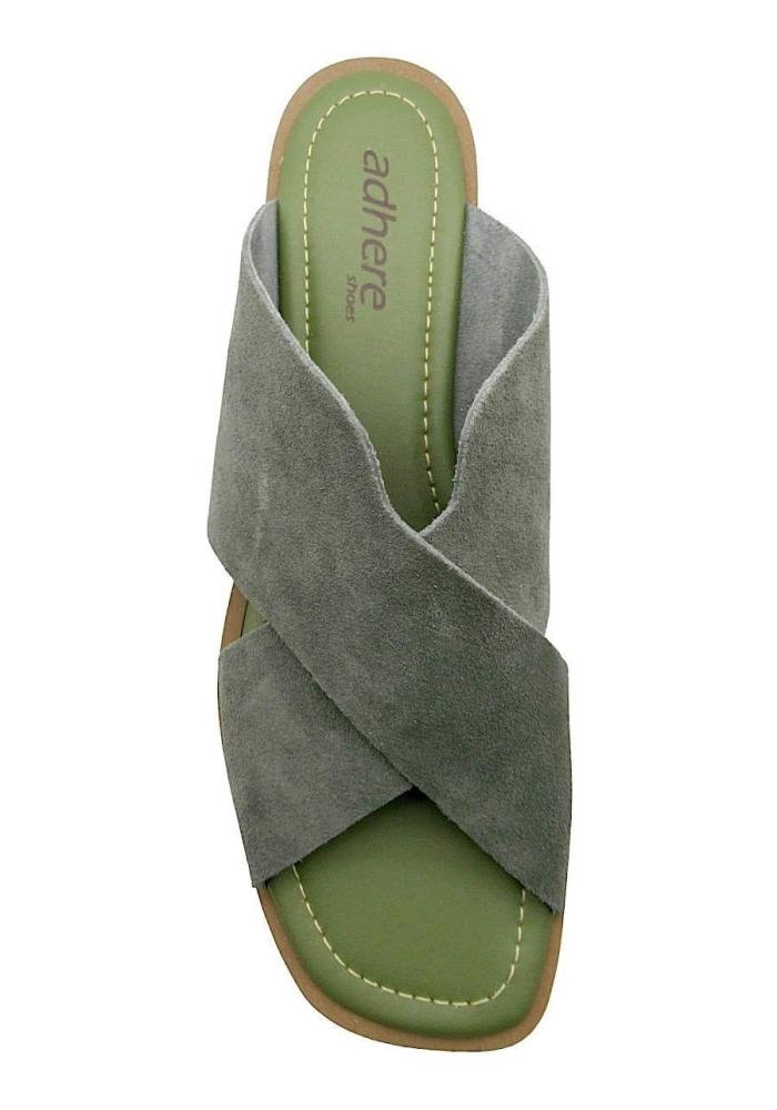 Tamanco Feminino Rasteiro de Couro Adhere 808-0210 Verde 3