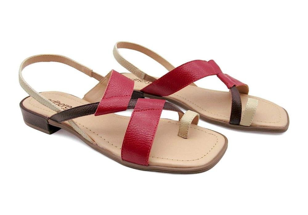 Sandália Feminina de Couro Adhere Salto Baixo 700-0066 Vermelho 2