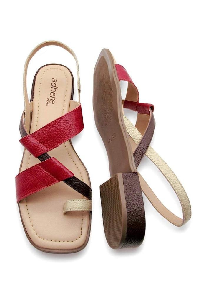 Sandália Feminina de Couro Adhere Salto Baixo 700-0066 Vermelho 4